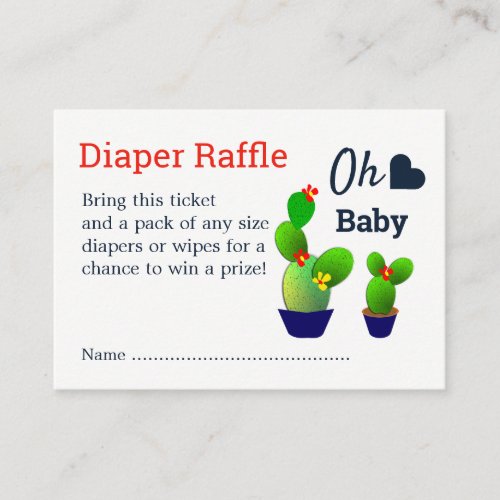 Oh Baby Succulent Cactus Cute Shower Diaper Raffle Enclosure Card