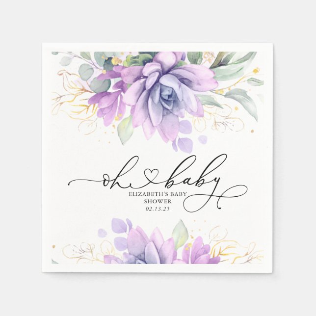 Oh Baby Succulents Gold Greenery Baby Shower Napki Napkins (Front)