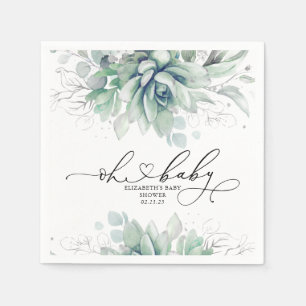 Oh Baby Succulents Silver Greenery Baby Shower Napkins