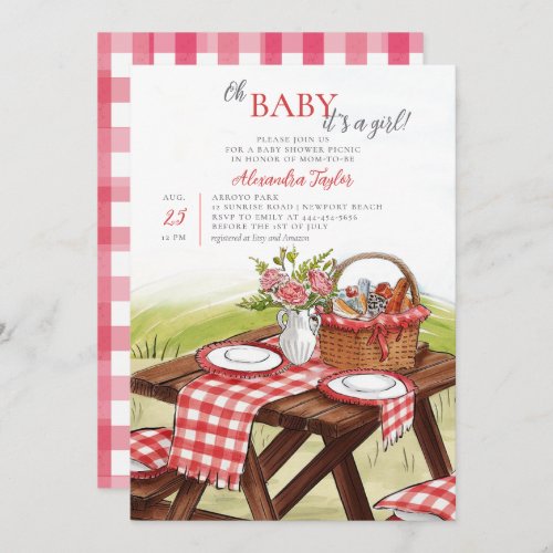 Oh Baby Summer Picnic Park Fun Cute Girl Shower Invitation