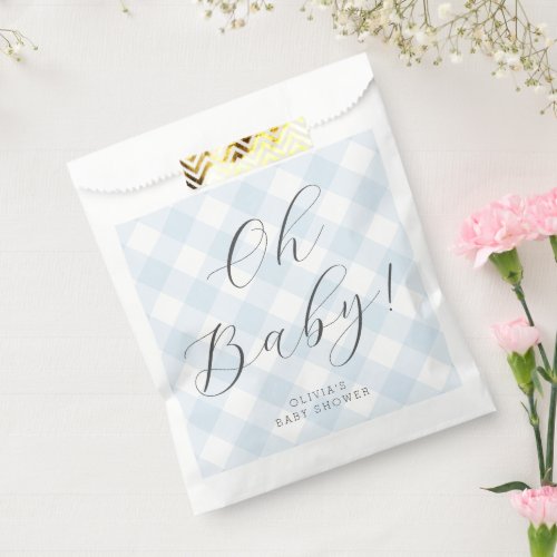 Oh Baby Sweet Baby Blue Gingham Baby Shower Favor Bag