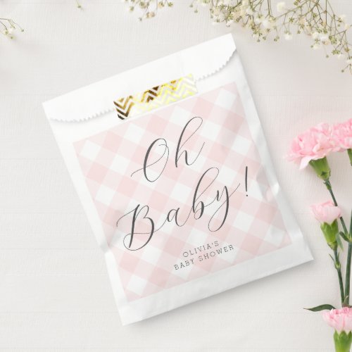 Oh Baby Sweet Blush Pink Gingham Baby Shower Favor Bag