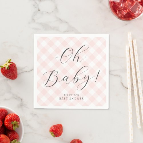 Oh Baby Sweet Blush Pink Gingham Baby Shower Napkins