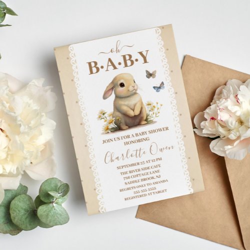 Oh Baby Sweet Bunny Baby Shower Invitation Postcard