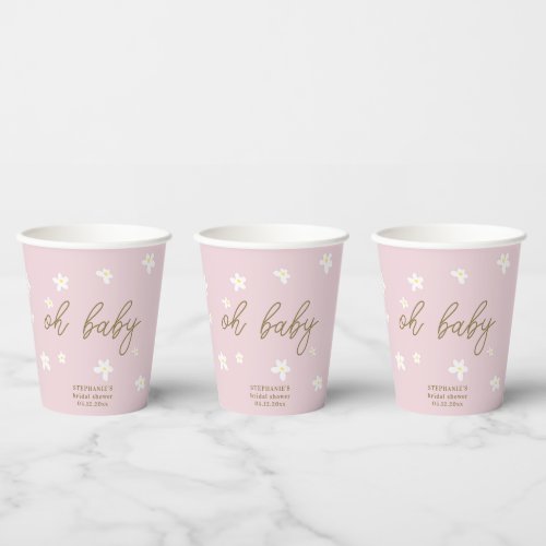 Oh Baby Sweet Daisies Pink Gold Girl Baby Shower Paper Cups