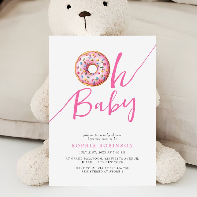 Oh Baby Sweet Donuts Minimalist Girl Baby Shower Invitation (Creator Uploaded)