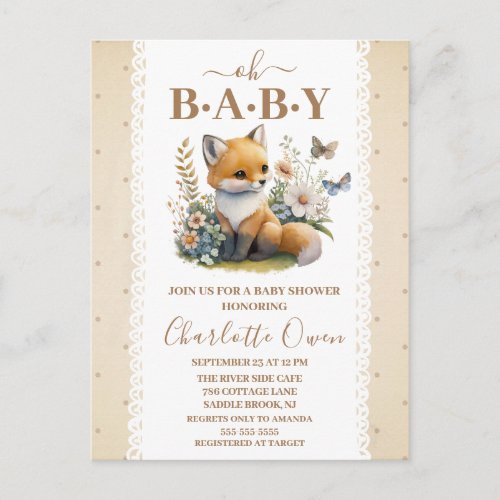 Oh Baby Sweet Foxy Baby Shower Invitation Postcard