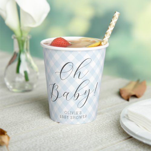 Oh Baby Sweet Light Blue Gingham Baby Shower Paper Cups