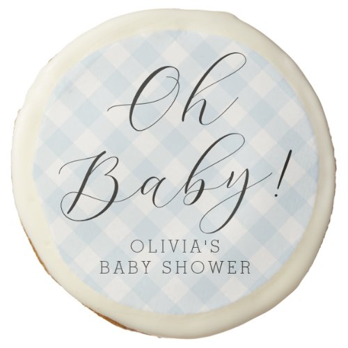 Oh Baby Sweet Light Blue Gingham Baby Shower Sugar Cookie