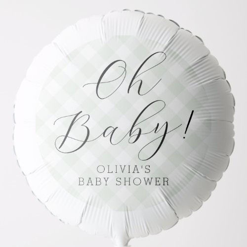 Oh Baby Sweet Light Green Gingham Baby Shower Balloon