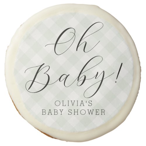 Oh Baby Sweet Light Green Gingham Baby Shower Sugar Cookie
