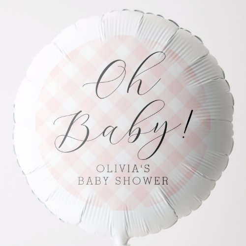 Oh Baby Sweet Light Pink Gingham Baby Shower Balloon