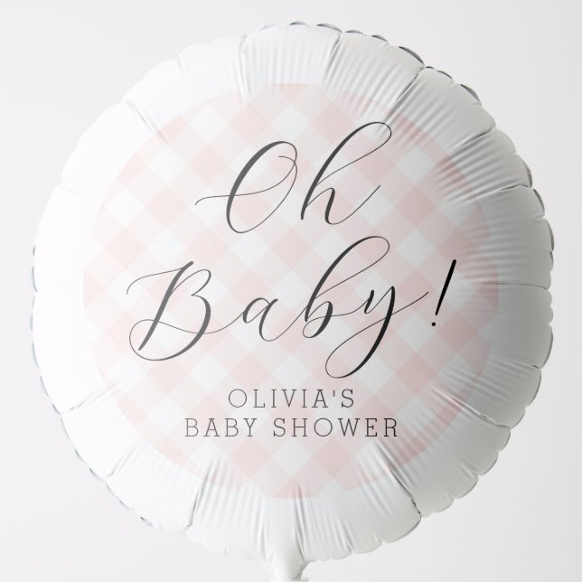 Oh Baby! Sweet Light Pink Gingham Baby Shower Balloon (Front)