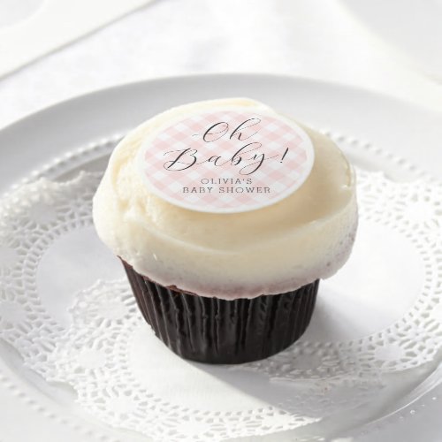 Oh Baby Sweet Light Pink Gingham Baby Shower Edible Frosting Rounds