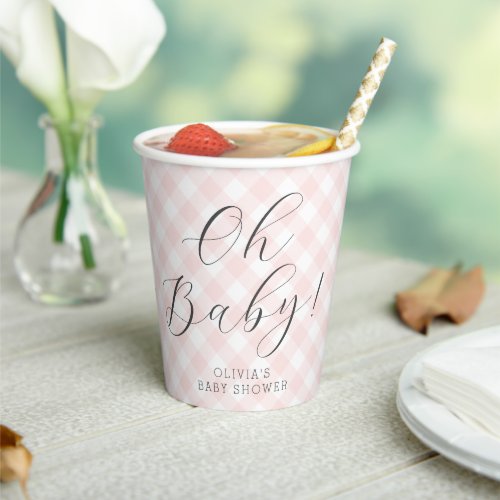 Oh Baby Sweet Light Pink Gingham Baby Shower Paper Cups