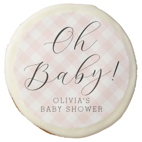 Oh Baby Sweet Light Pink Gingham Baby Shower Sugar Cookie