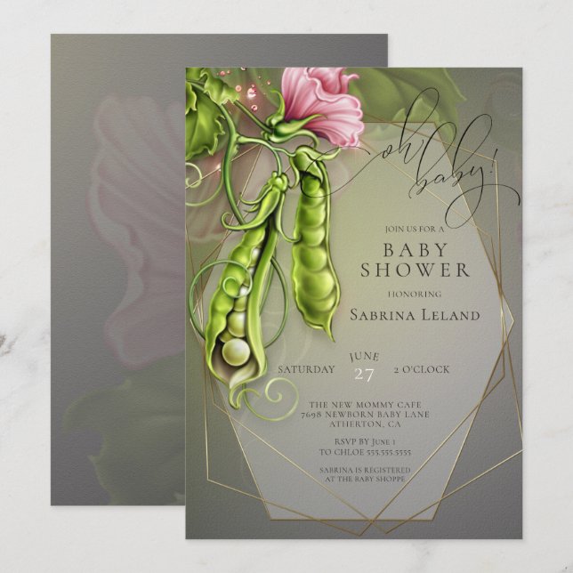 Oh Baby Sweet Peas in a Pod  Baby Shower Invitation (Front/Back)