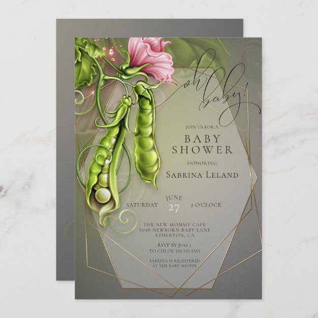 Oh Baby Sweet Peas in a Pod  Baby Shower Invitation