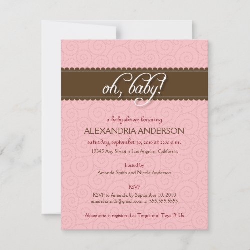 Oh, Baby! Swirly Baby Shower Invitation (pink)