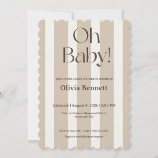 Oh Baby Taupe Stripe Baby Shower invitation