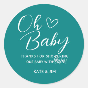 Oh Baby Teal Gender Neutral Baby Shower Thank You Classic Round Sticker