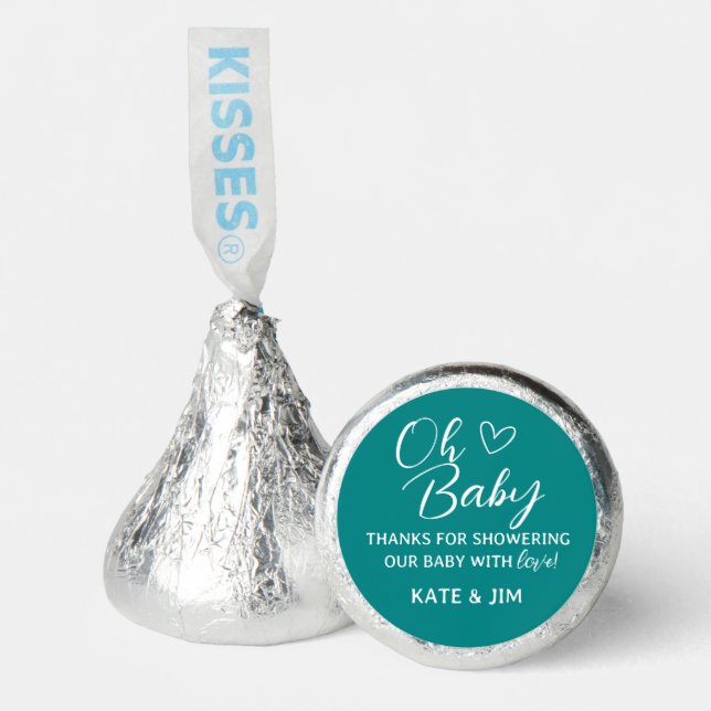 Oh Baby Teal Gender Neutral Baby Shower Thank You Hershey®'s Kisses® (Front)