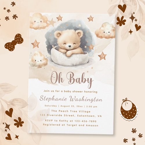 Oh Baby Teddy Bear Baby Girl Shower Invitation