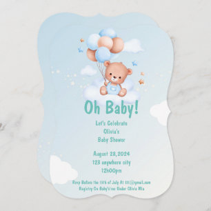 OH BABY TEDDY BEAR BABY SHOWER INVITATION FOR BOYS