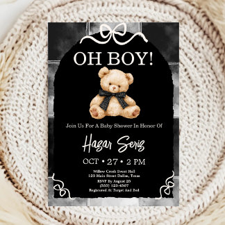 Oh Baby Teddy Bear Black And White Baby Shower Invitation