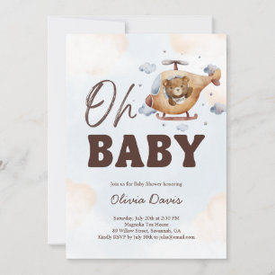 Oh Baby! Teddy Bear Helicopter Baby Shower BLUE Invitation