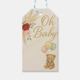 Oh Baby! Teddy Bear & Pampas Floral Baby Shower Gift Tags
