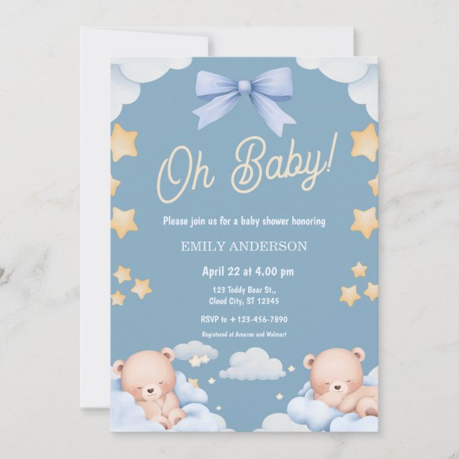 Oh Baby Teddy Bear Twinkle Little Star Baby Shower Invitation (Front)