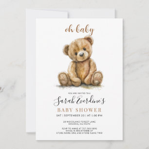 Oh Baby Teddy Bear Watercolor Baby Shower Invitation