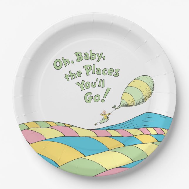 Oh, Baby, the Places You'll Go Baby Shower Paper Plates (Front)