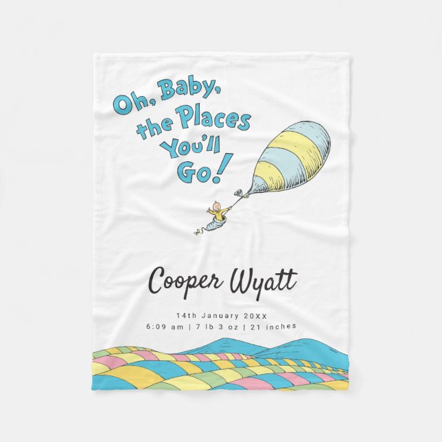 Oh, Baby, the Places You'll Go! Birth Stats Fleece Blanket (Front)