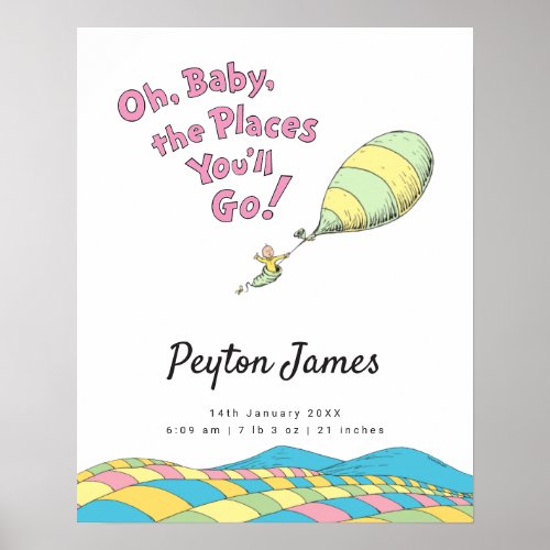 Oh Baby the Places Youll Go Birth Stats Poster