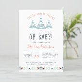Oh Baby Tribal TeePee Adventure Begins Baby Shower Invitation (Standing Front)