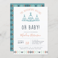 Oh Baby Tribal TeePee Adventure Begins Baby Shower Invitation