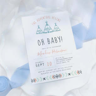 Oh Baby Tribal TeePee Adventure Begins Baby Shower Invitation