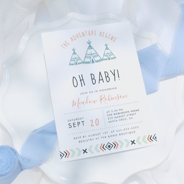 Oh Baby Tribal TeePee Adventure Begins Baby Shower Invitation (Creator Uploaded)