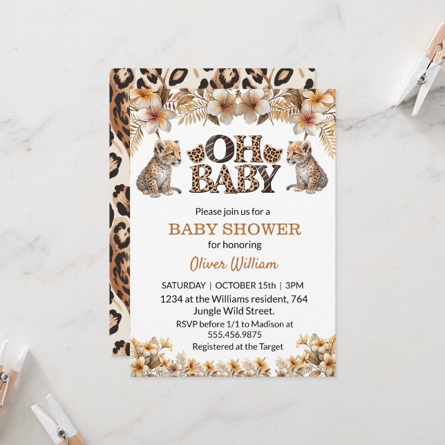 oh baby  tropical flowers leopard baby shower invitation (Creator Uploaded)