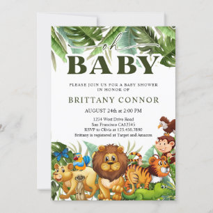 Oh Baby Tropical Jungle Safari Animals Baby Shower Invitation