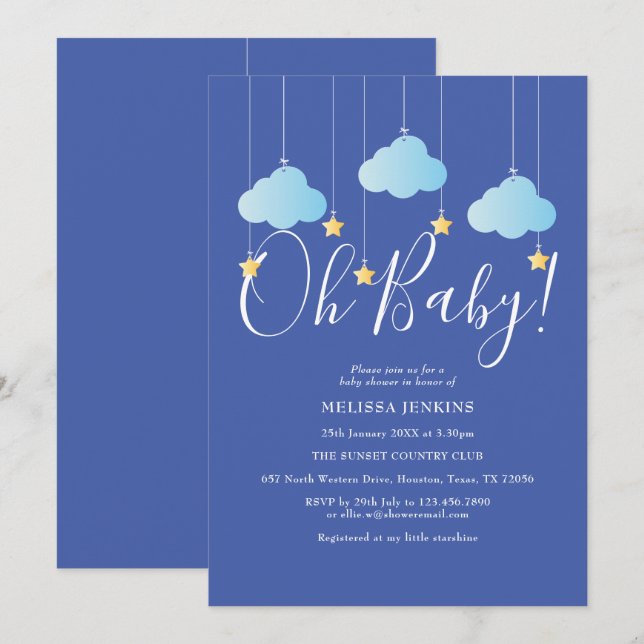 Oh Baby Twinkle Twinkle Baby Boy Shower / Sprinkle Invitation (Front/Back)
