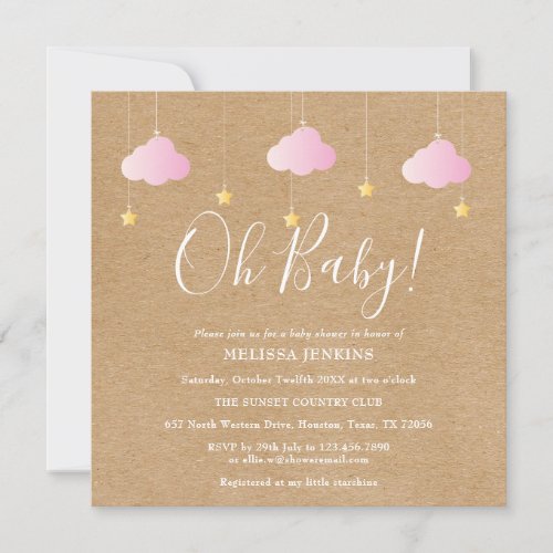 Oh Baby Twinkle Twinkle Baby Girl Shower Rustic Invitation