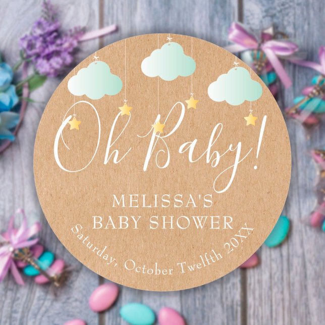 Oh Baby Twinkle Twinkle Baby Shower / Sprinkle Classic Round Sticker (Creator Uploaded)