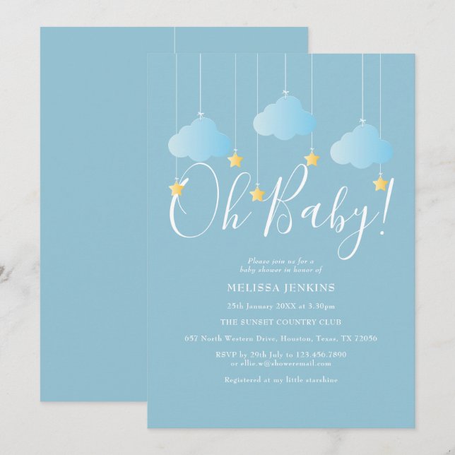 Oh Baby Twinkle Twinkle Baby Shower / Sprinkle Invitation (Front/Back)