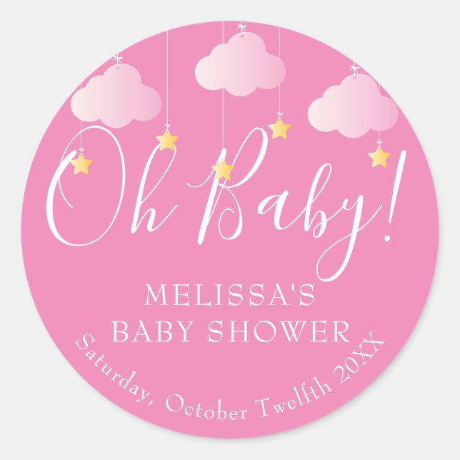 Oh Baby Twinkle Twinkle Pink Baby Girl Shower Classic Round Sticker (Front)