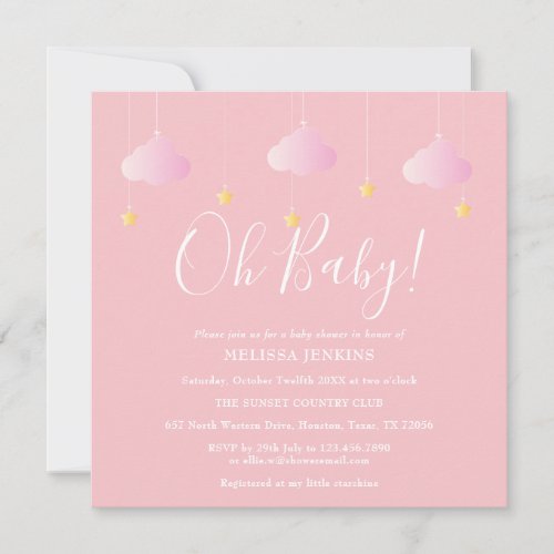 Oh Baby Twinkle Twinkle Pink Baby Shower Invitation