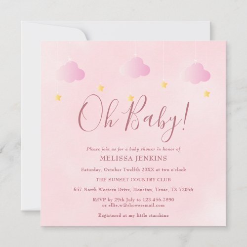 Oh Baby Twinkle Twinkle Soft Pink Baby Shower Invitation