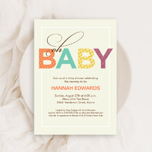 Oh Baby Type Orange Purple Teal Baby Shower Invitation